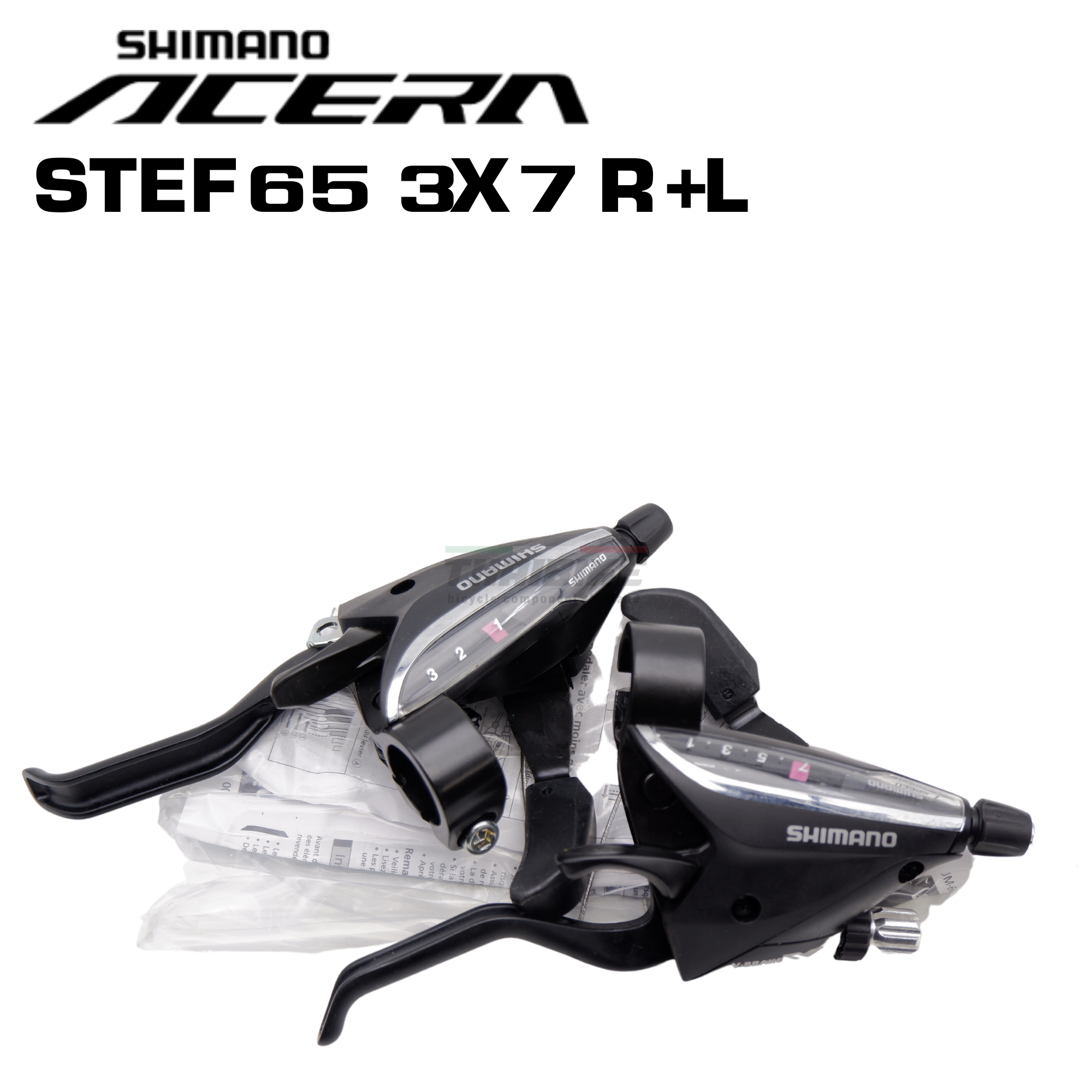 ของแท้ มือเกียร์จักรยาน SHIMANO ACERA, 21-SPD, STEF65-7, R/L, สีดำ ซ้ายและขวา