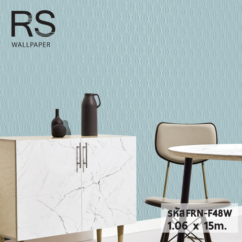วอลเปเปอร์ ลายโมเดิร์น มินิมอลเส้นสีเงิน พื้นสีฟ้าเขียว FRN-F48W