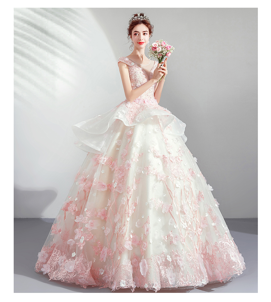 DL107 **พรีออเดอร์** ชุดออกงานสีขาวชมพู ชุดราตรี เดรสยาวออกงาน (Night party dresses) ชุดไปงานแต่งงานสวยๆ "ธีมสีขาวชมพู"