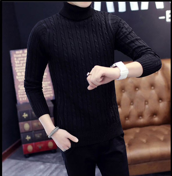 พร้อมส่ง เสื้อไหมพรม คอเต่า สีดำ ลายเชือก แขนยาวปลายจั๊ม ใส่กันลม ใส่กันหนาว