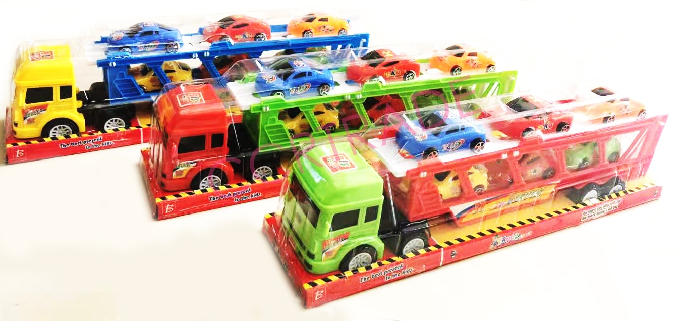 รถบรรทุกรถแข่งสีสด 6 คัน มีลานฝาครอบ 14x49 ซม.(1x3)