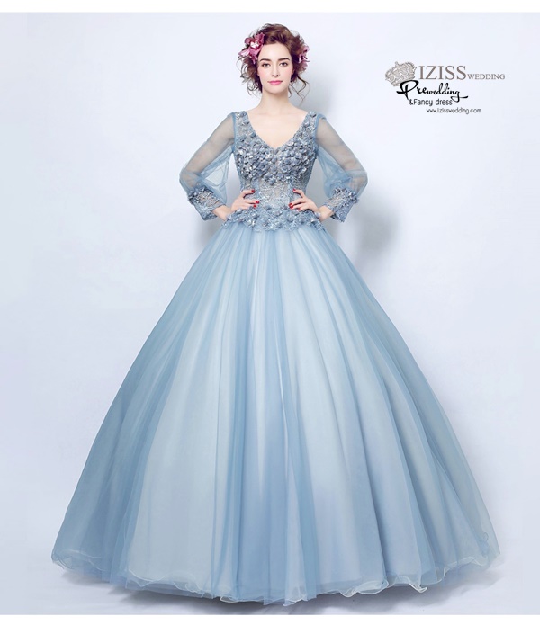 DL041 - **พรีออเดอร์** ชุดราตรี เดรสยาวออกงาน (Night party dresses) ชุดไปงานแต่งงานสวยๆ "ธีมสีเทาแต่งดอก 3D"