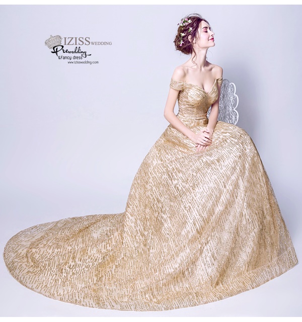 DL042 - **พรีออเดอร์** ชุดราตรี เดรสยาวออกงาน (Night party dresses) ชุดไปงานแต่งงานสวยๆ "ธีมสีทองปักเลื่อม"