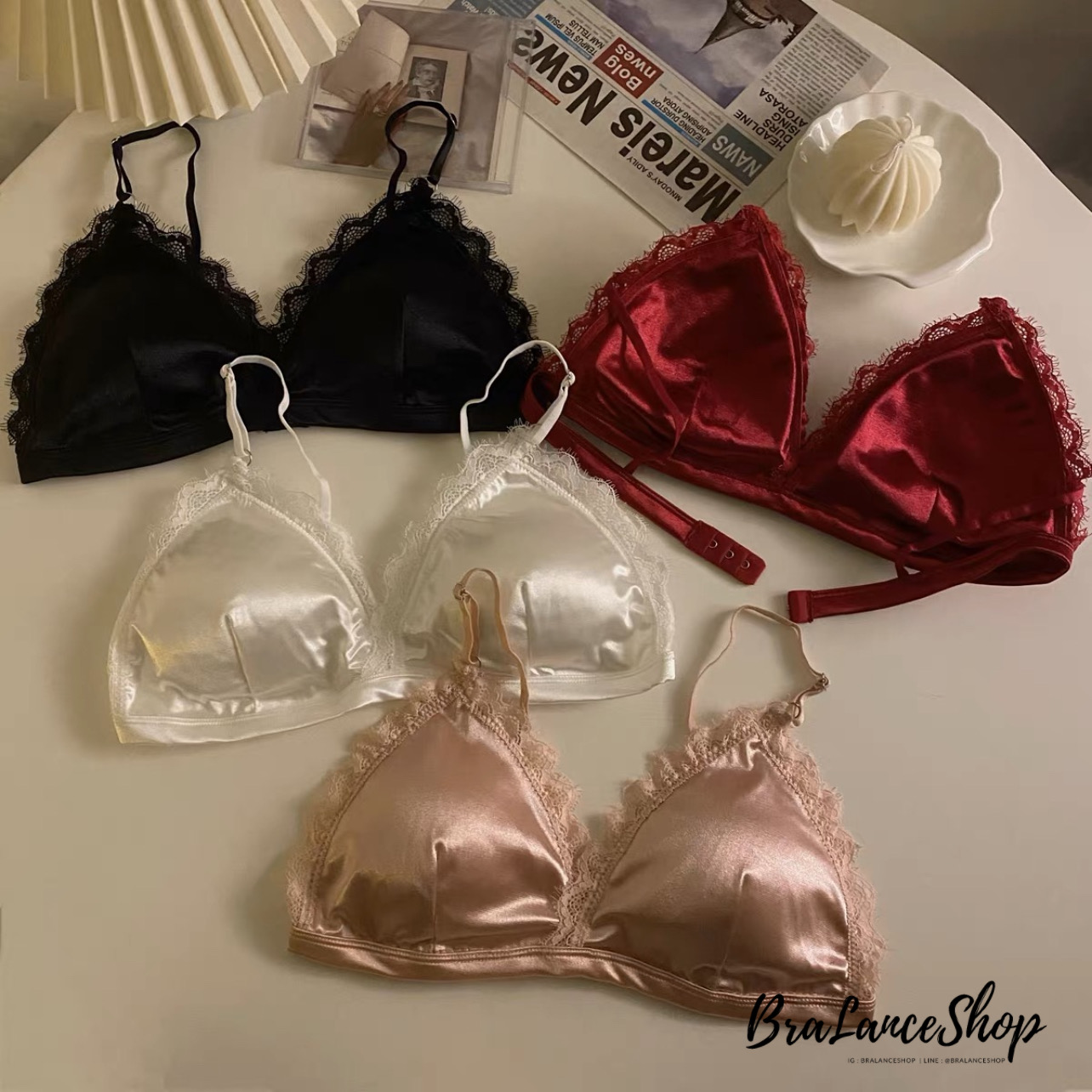 BLS✿384 บราเดี่ยวลูกไม้ผ้าซาติน บราสายฝอ