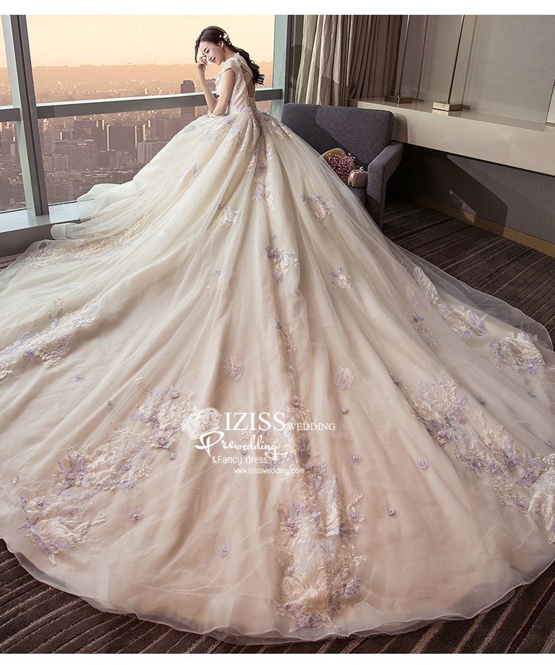 BR339 **พรีออเดอร์**ชุดแต่งงาน&ชุดเจ้าสาวแบบยาวอลังการ สีขาวเกรดพรีเมี่ยม หรูหราน่ารัก สวยโดดเด่นไม่ซ้ำใคร