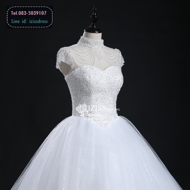 BR170 **พรีออเดอร์**ชุดแต่งงาน&ชุดเจ้าสาวแบบยาวสีขาวเกรดพรีเมี่ยม ดีเทล Luxery หรูหราด้วยคริสตัลใสทอลายเรียงเส้นโชว์ไหล่ละเนินอก ถักต่อตั้งแต่ช่วงคอมาจนถึงช่วงแขน หรูหราไฮโซ สวยโดดเด่นไม่ซ้ำใคร