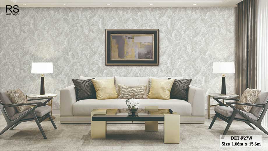 วอลเปเปอร์เทกเจอร์ผ้า ลายใบไม้ สีเทาอ่อน DET-F27W