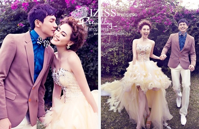 PW130 - Pre order ชุดคู่ถ่ายพรีเวดดิ้ง (prewedding dress) & ชุดแต่งงานแฟนซี (Fancy wedding dress)ชายหญิง "ธีมสีเหลือง-น้ำตาล"