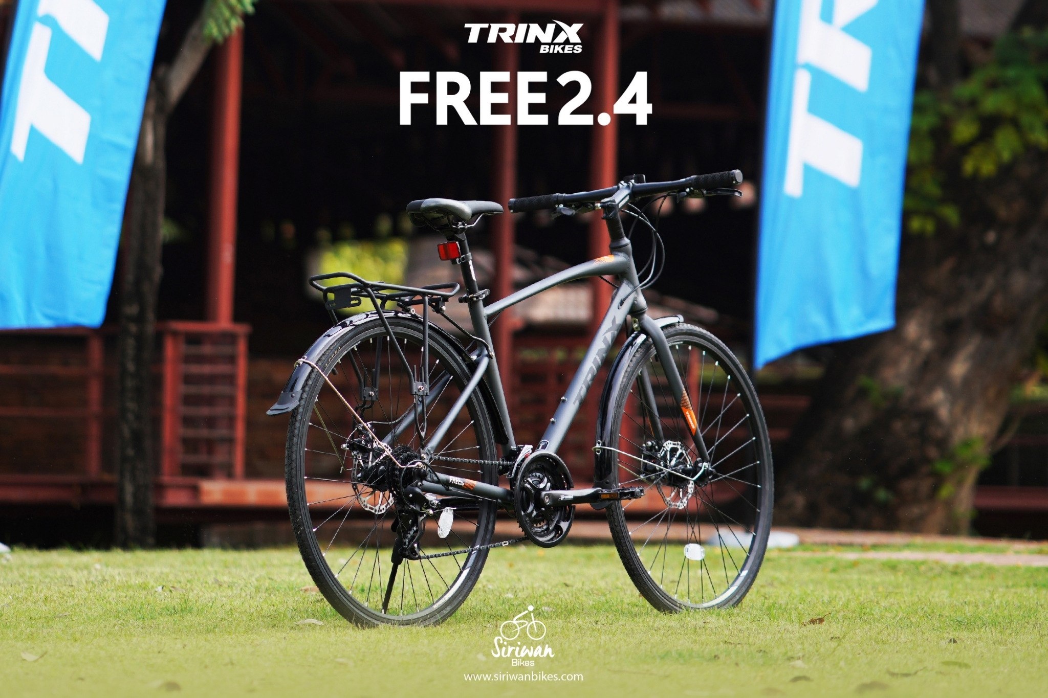 TRINX : FREE2.4 จักรยานไฮบริด เฟรมอลูมิเนียม 24 สปีด ดิสเบรค พร้อมตะแกรง บังโคลน ขาตั้ง