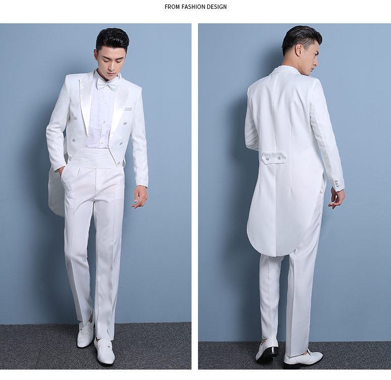 ST124- **พรีออเดอร์**สูททักสิโด้ผู้ชายสีขาว สูททักซิโด้สีดำ แขนยาว พร้อมแถบคาดเอว และกางเกง ชุดสูทเจ้าบ่าว สูทแฟนซี ถ่ายพรีเวดดิ้ง & ชุดแต่งงานแฟนซี (Fancy wedding dress) สูททักสิโด้ผู้ชายสีขาวและสีดำ