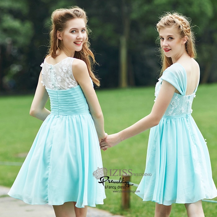 ฺBM0116 - พรีออเดอร์ ชุดเพื่อนเจ้าสาวราตรีสั้นสีเขียวมินท์ น่ารักมากๆค่ะ