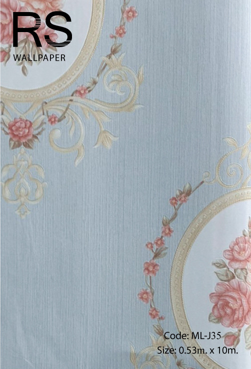 วอลเปเปอร์ลายหลุยส์ดอกไม้โทนสีฟ้าอ่อน ML-J35