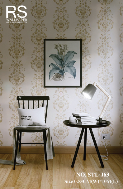 วอลเปเปอร์ ลายหลุยสีน้ำตาลทอง พื้นสีน้ำตาลอ่อน No.STL-J63
