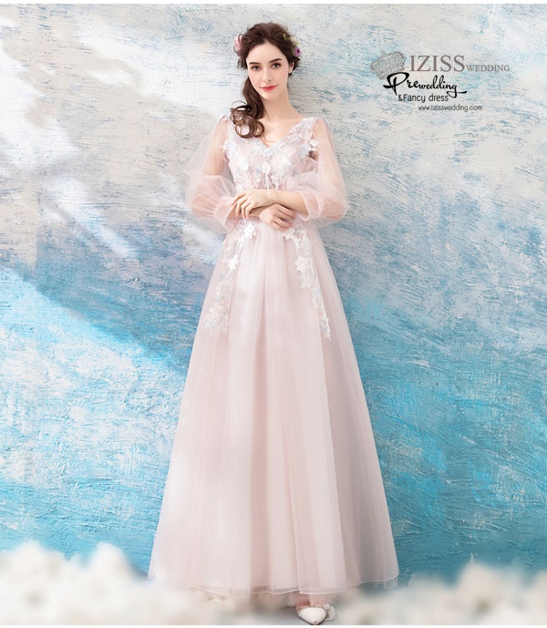 DL076 - **พรีออเดอร์** ชุดราตรี เดรสยาวออกงาน (Night party dresses) ชุดไปงานแต่งงานสวยๆ "ธีมสีขาวแต่งดอก 3D"