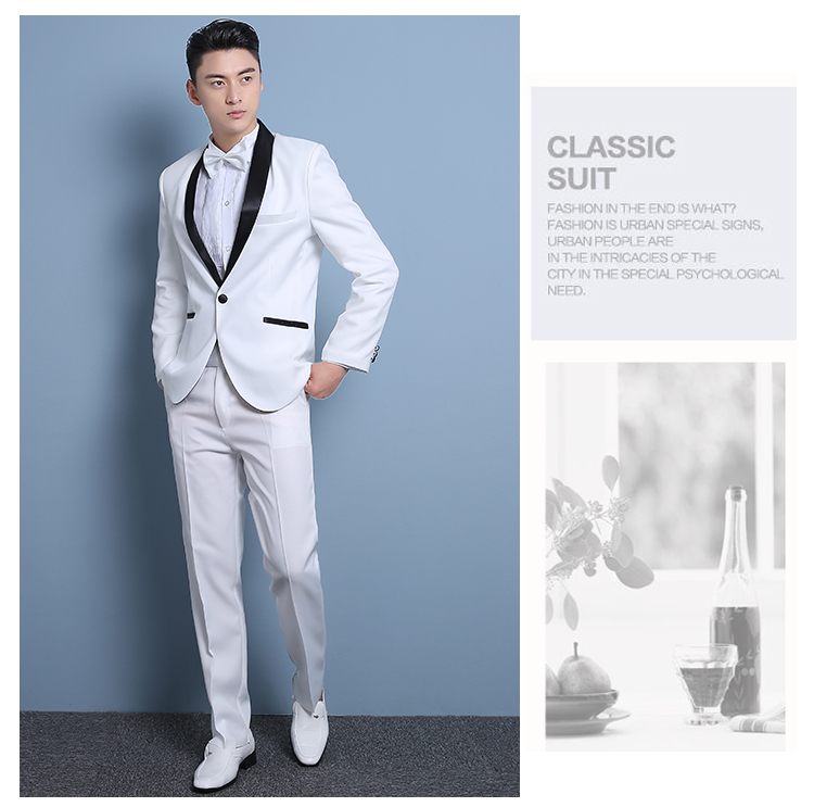 ST129- **พรีออเดอร์**สูทผู้ชายสีขาวสลับดำ สูทสีดำสลับขาว แขนยาว พร้อมกางเกง ชุดสูทเจ้าบ่าว สูทแฟนซี ถ่ายพรีเวดดิ้ง & ชุดแต่งงานแฟนซี (Fancy wedding dress) สูทผู้ชายสีขาวและสีดำ