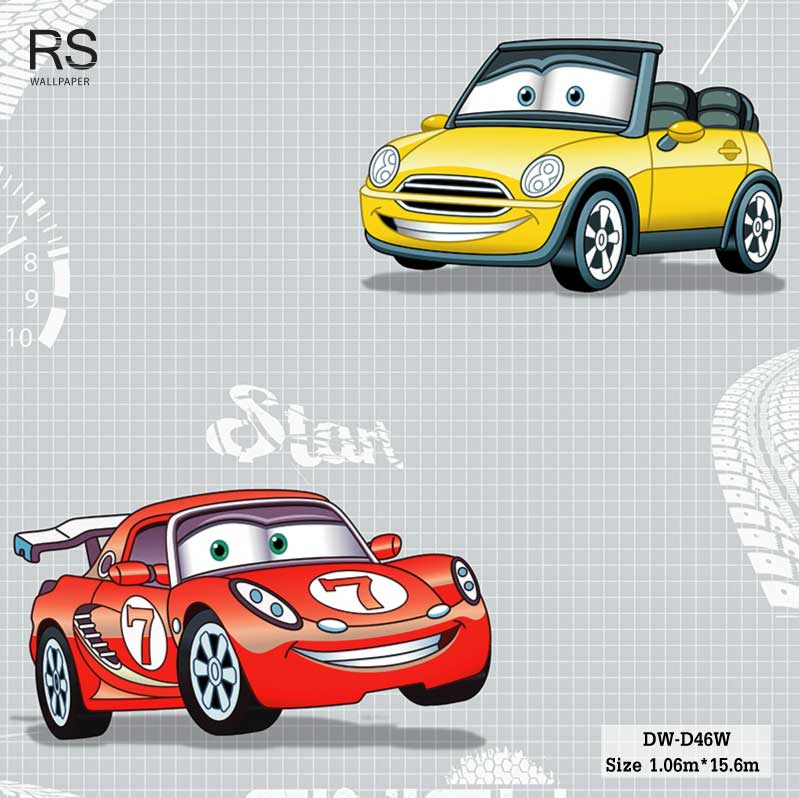 วอลเปเปอร์ห้องเด็ก ลายรถ พื้นสีเทา DW-D46W