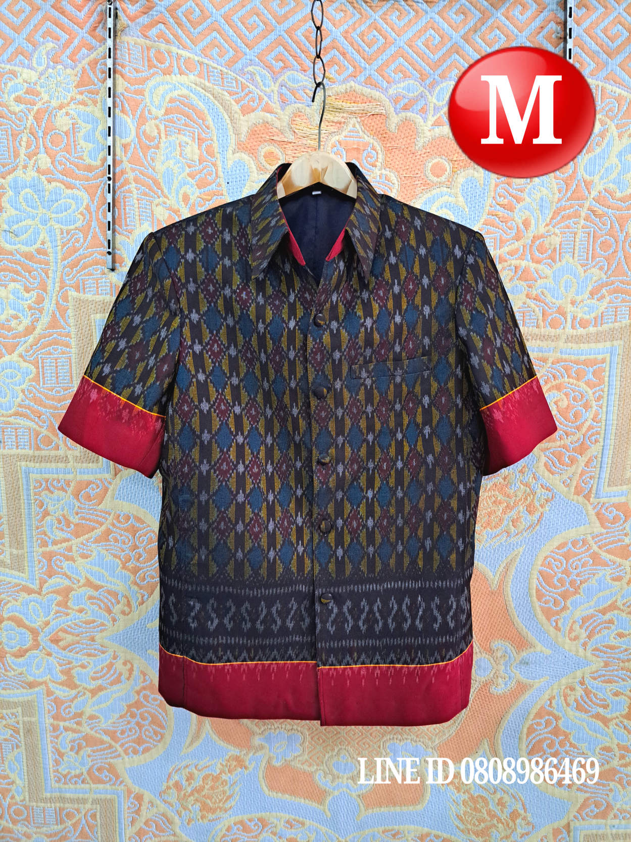 เสื้อสูทชายฝ้ายแท้มัดหมี่ตีนแดงทอมือ เสื้อสูทชายฝ้ายแท้ สูทผ้าไทยชาย ซาฟารีผ้าไทยชาย สูทผ้าฝ้ายมัดหมี่ตีนแดง