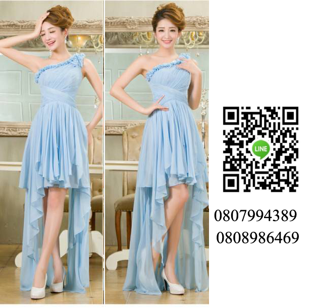 ชุดออกงาน ชุดราตรี ชุดเพื่อนเจ้าสาว ชุดไปงาน เดรสชีฟองไหล่เดียว♥♥