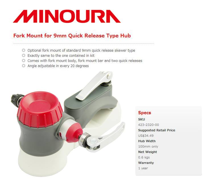 MINOURA : 9mm Quick Fork Mount : Fits standard 9mm quick skewer