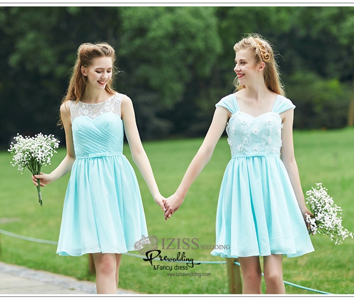 ฺBM0116 - พรีออเดอร์ ชุดเพื่อนเจ้าสาวราตรีสั้นสีเขียวมินท์ น่ารักมากๆค่ะ