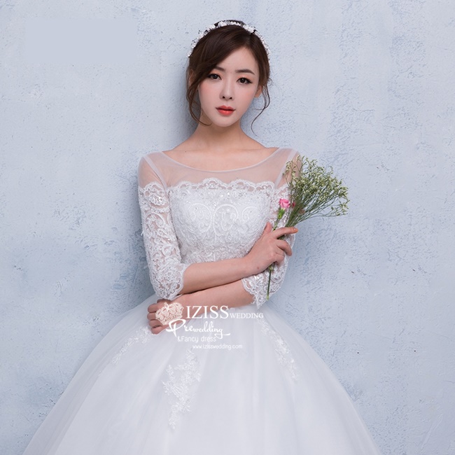 BR232 **พรีออเดอร์**ชุดแต่งงาน&ชุดเจ้าสาวแบบยาวสีขาวเกรดพรีเมี่ยม เปิดไหล่ มีแขน หรูหราน่ารัก สวยโดดเด่นไม่ซ้ำใคร