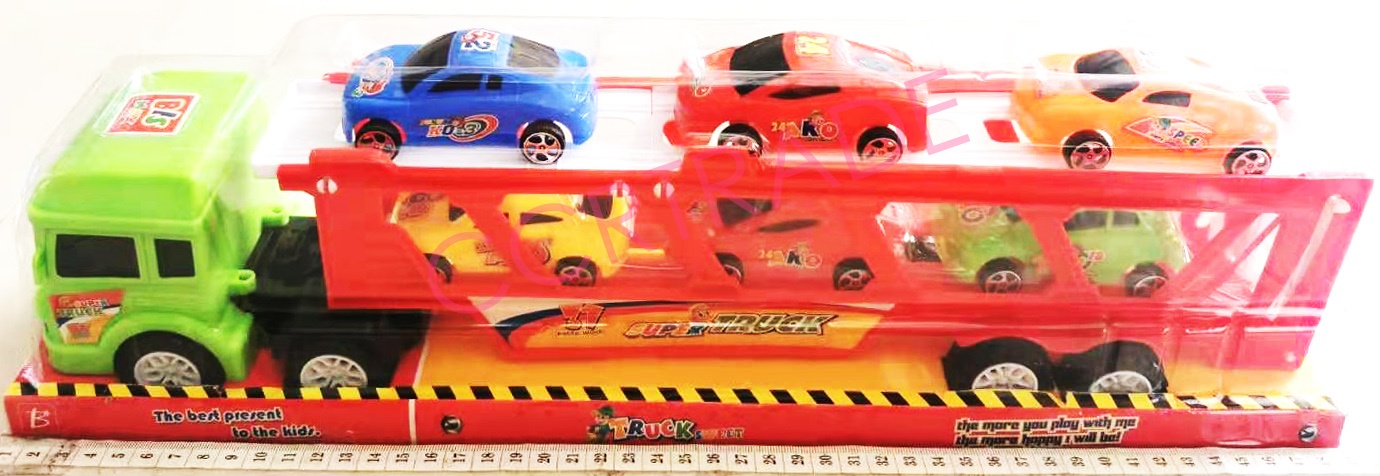 รถบรรทุกรถแข่งสีสด 6 คัน มีลานฝาครอบ 14x49 ซม.(1x3)