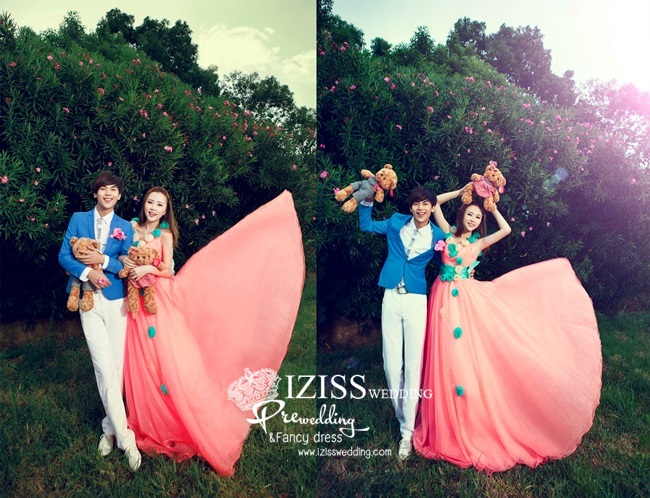 PW042 -**เลิกผลิตค่ะ** ชุดคู่ถ่ายพรีเวดดิ้ง (prewedding dress) & ชุดแต่งงานแฟนซี (Fancy wedding dress)ชายหญิง "ธีมสีฟ้า-ชมพูโอโรส"