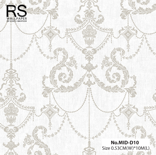 วอลเปเปอร์ลายหลุยส์วินเทจ สีเทาเงิน พื้นสีขาว No.MID-D10