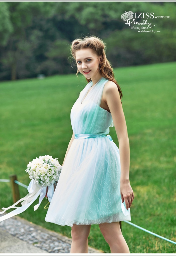 ฺBM0121 - พรีออเดอร์ ชุดเพื่อนเจ้าสาวราตรีสั้นธีมสีเขียวมินท์/สีเทา น่ารักมากๆค่ะ