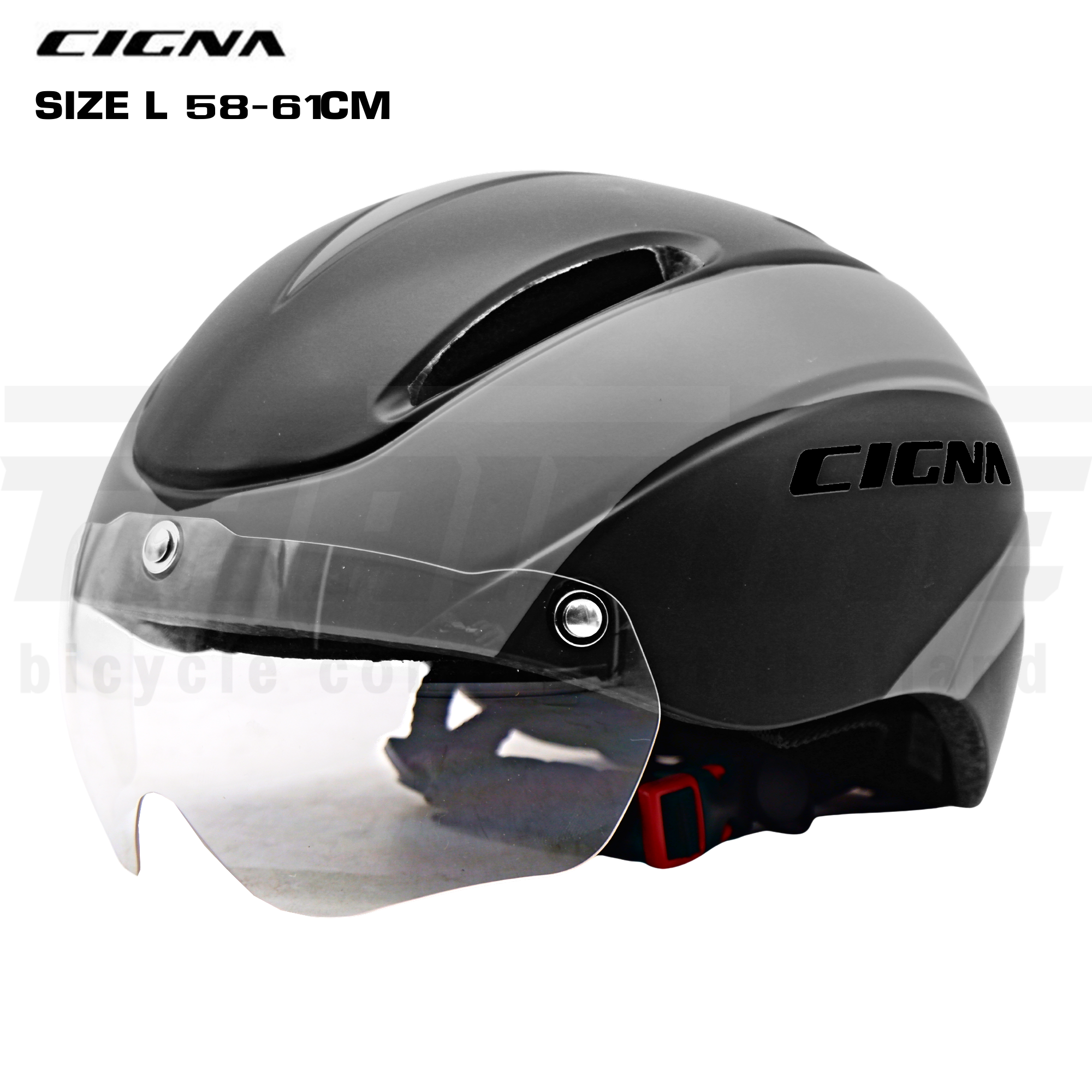 หมวกกันน็อคจักรยานแบบมีแว่นยี่ห้อ CIGNA SIZE Lหมวกมีแว่น 54-61CM(แว่นใส)