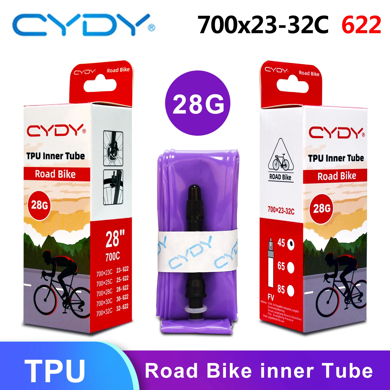 CYDY700CBikeInnerTubeTPU|ยางในจักรยานเสือหมอบ700×23C–32C|วาล์วFrench(45/65/85มม.) | Ultra‑Light28g