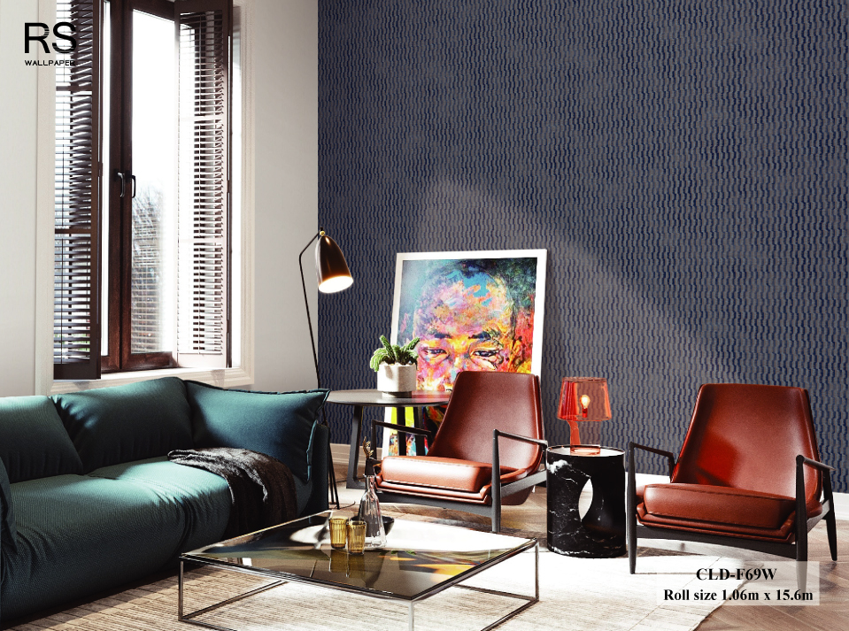 วอลเปเปอร์ สไตล์โมเดิร์นลายเลื้อย สีน้ำเงินปนทอง CLD-F69W