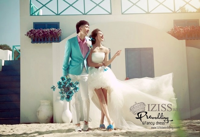 PW144 - **เลิกผลิตค่ะ** ชุดคู่ถ่ายพรีเวดดิ้ง (prewedding dress) & ชุดแต่งงานแฟนซี (Fancy wedding dress)ชายหญิง "ธีมสีขาว-ฟ้า"