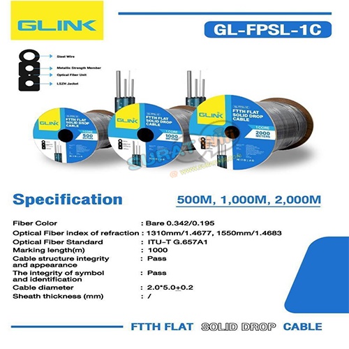 GLINK สาย Fiber Optic 1 CORE มีสลิง 1000 เมตร รุ่น GL-FPSL1CORE 1000M