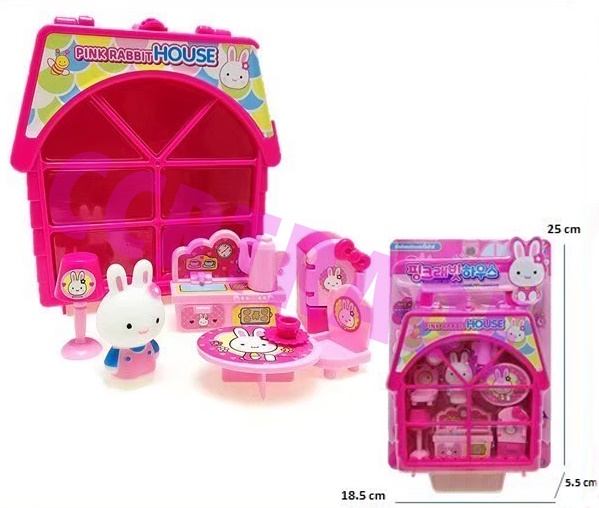 ชุดบ้านพิงค์แรบบิทหูหิ้วแผงครอบ 18.5x25 ซม.(ลิขสิทธิ์แท้)(1x3)