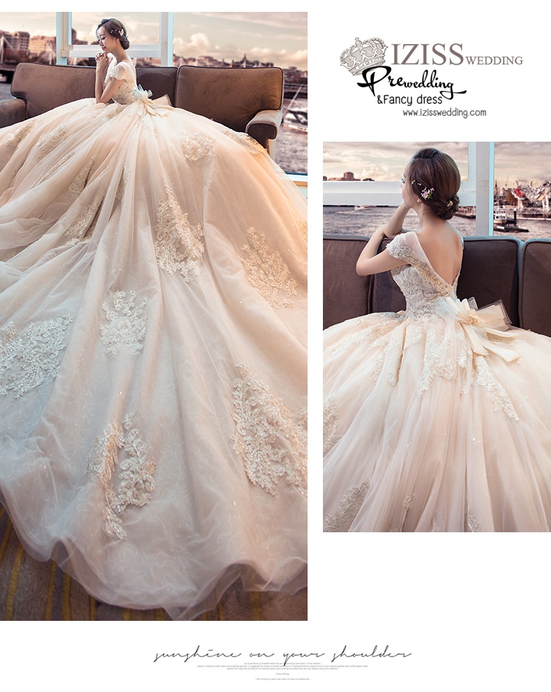 BR328 **พรีออเดอร์**ชุดแต่งงาน&ชุดเจ้าสาวแบบยาวอลังการ สีขาวเกรดพรีเมี่ยม หรูหราน่ารัก สวยโดดเด่นไม่ซ้ำใคร