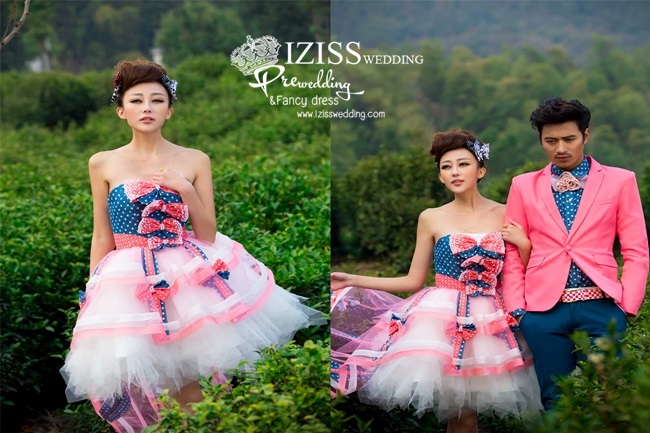 PW046 - **พร้อมส่ง** ชุดคู่ถ่ายพรีเวดดิ้ง (prewedding dress) & ชุดแต่งงานแฟนซี (Fancy wedding dress)ชายหญิง "ธีมสีน้ำเงิน-ชมพู"