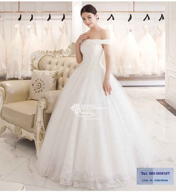 BR200 **พรีออเดอร์**ชุดแต่งงาน&ชุดเจ้าสาวแบบยาวสีขาวเกรดพรีเมี่ยม หรูหราน่ารัก สวยโดดเด่นไม่ซ้ำใคร