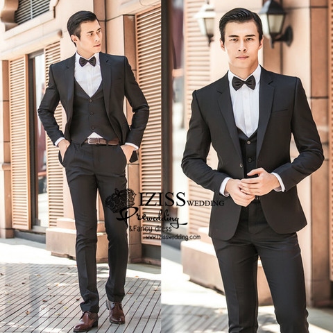 ST039**พรีออเดอร์**สูทผู้ชายสีดำแขนยาว พร้อมกางเกง ชุดสูทเจ้าบ่าว สูทแฟนซี ถ่ายพรีเวดดิ้ง & ชุดแต่งงานแฟนซี (Fancy wedding dress) สูทผู้ชายสีดำ