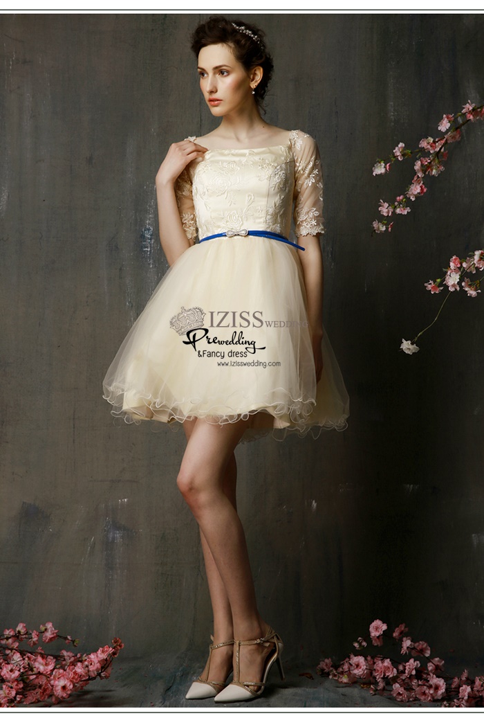 ฺBM0111 - พรีออเดอร์ ชุดเพื่อนเจ้าสาวราตรีสั้นสีครีม น่ารักมากๆค่ะ