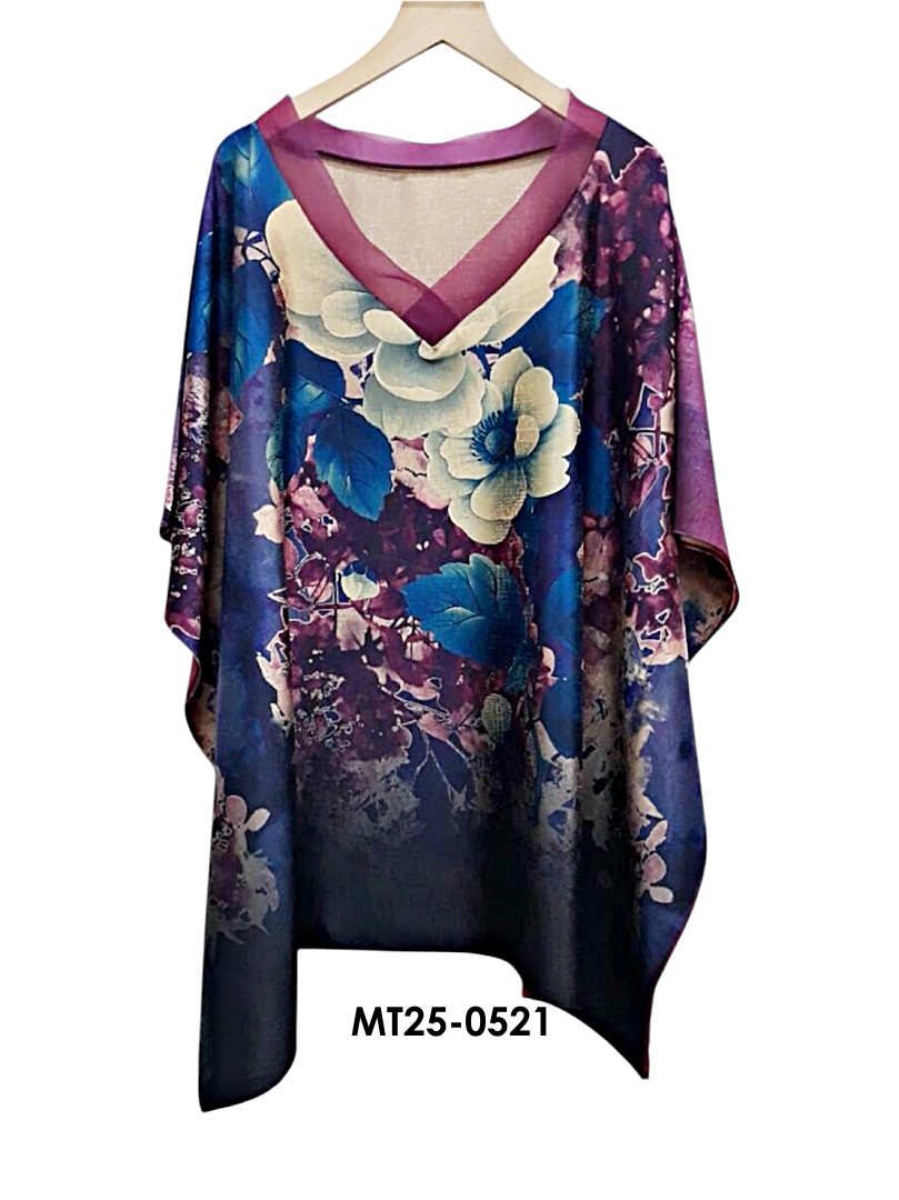 MT25-0521 ไหมจีนคอวีแก้วทรงผีเสื้อ อก 56 นิ้ว สวยสไต์คุณนาย เสื้อผู้ใหญ่