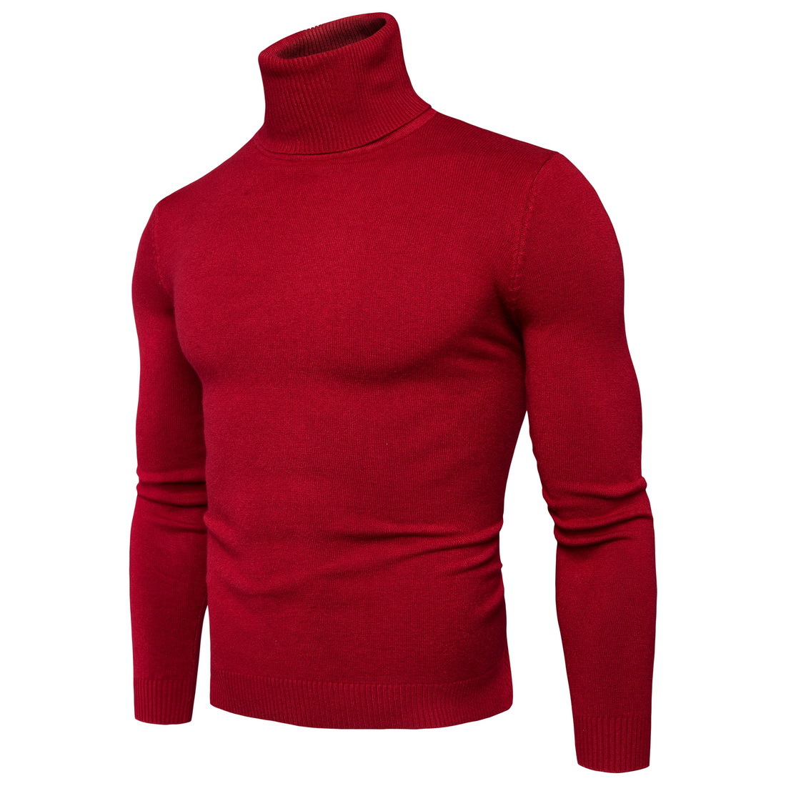 เสื้อไหมพรม คอเต่า สีแดง แขนยาว สเวตเตอร์ผู้ชาย ผ้านุ่ม ใส่กันหนาว ใส่ไปเที่ยวต่างประเทศได้ ใส่เดี่ยวหรือทับด้วยโค้ทอีกที แฟชั่นผู้ชาย
