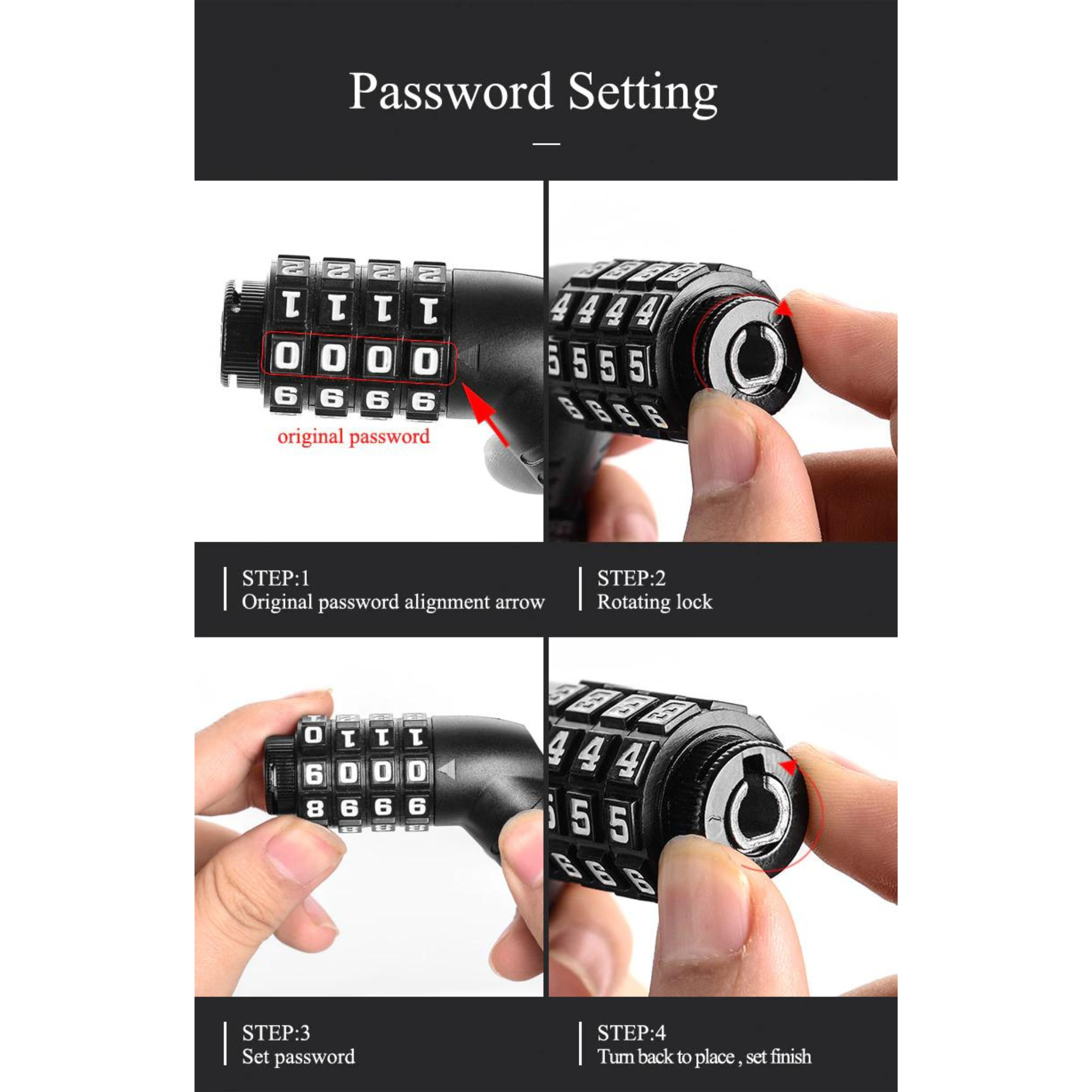 สายล็อคจักรยานโซ่ 4 รหัส ULAC รุ่น A600C เปลี่ยนรหัสได้