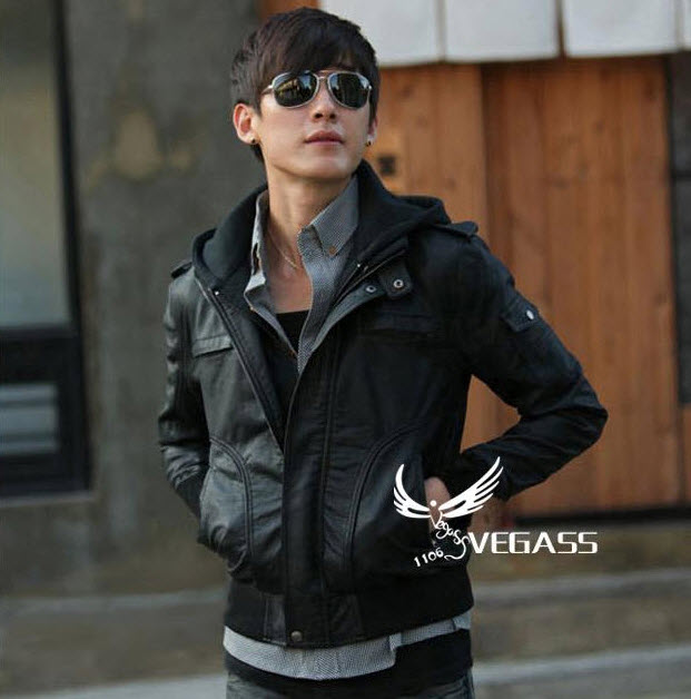 เสื้อแจ๊กเก็ตแฟชั่น แจ๊กเก็ตหนัง ผู้ชาย พร้อมส่ง สีดำ แขนยาว มีฮู้ด ใส่เที่ยว ใส่ทำงาน ใส่ขี่มอเตอร์ไซด์ แบบเท่ห์