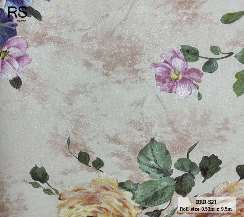วอลเปเปอร์ ลายดอกไม้ พื้นสีชมพูโอรส BRR-S21