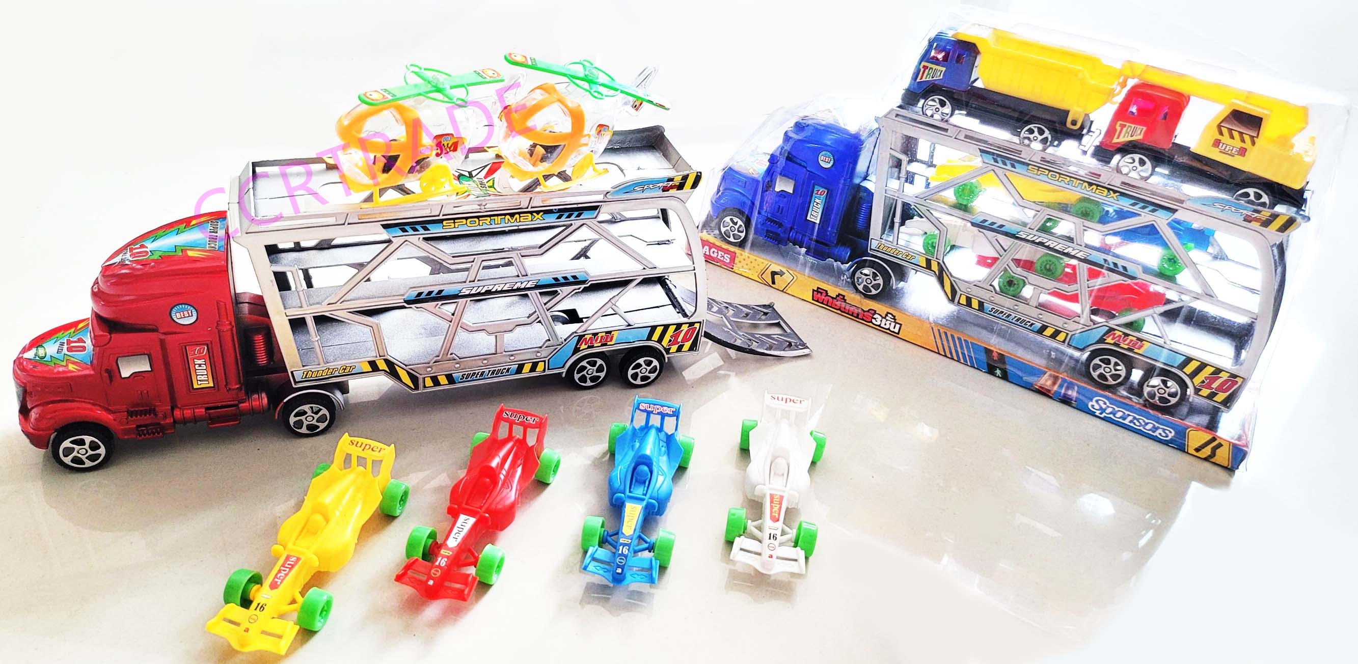 รถบรรทุกสีสด 3 ชั้น มีลานฝาครอบ 18.5x34 ซม.(รุ่นใหม่)(1x3)