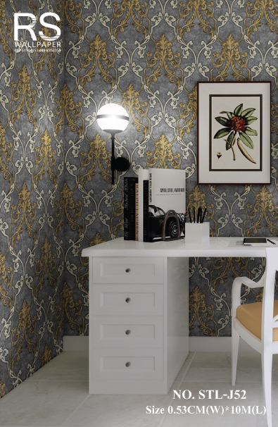 วอลเปเปอร์ ลายหลุยส์สีทองครีม พื้นสีน้ำตาล No.STL-J52