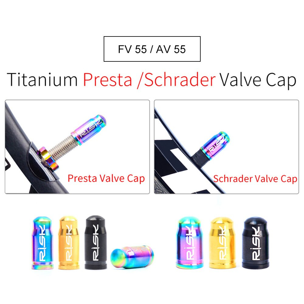 ฝาปิดจุ๊บจักรยานแบบอลูมิเนียม CNC RISK พร้อมกล่อง AV/FV พร้อมน็อตวาล์วยางใน+สติกเกอร์ติดล้อ