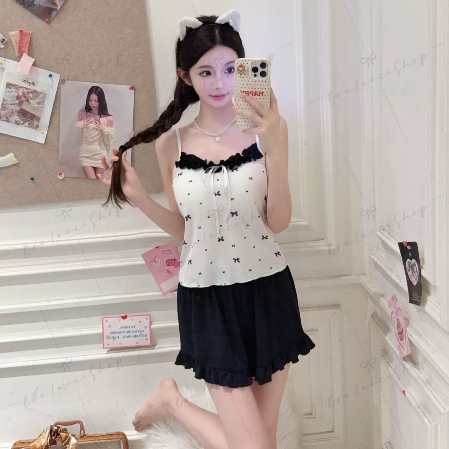 BLS✿6906 ชุดนอนลูกไม้ขาสั้น