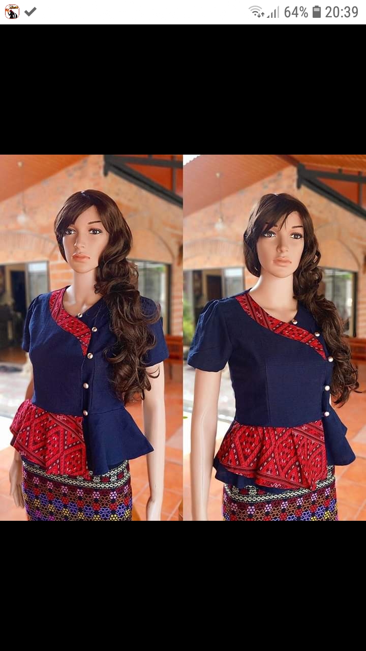 เสื้อผ้าไทยสไตน์อิสาน เสื้อผ้าฝ้ายสีครามภูไทย เสื้อใส่ผ้าซิ่นสีสีกรมท่า เสื้อผ้าฝ้ายสีน้ำเงินคอจีนกระดุมหน้า